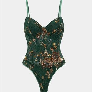 Floral Print Embroidery Bustier Corset Slip Sleeveless Bodysuit